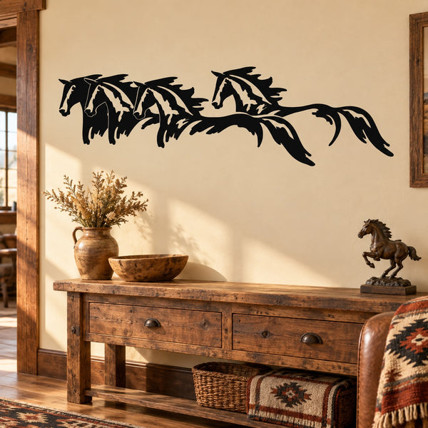 Four horses running wall decal, black silhouette