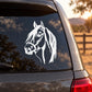 Horse with bridle decal sticker in white on dark car window