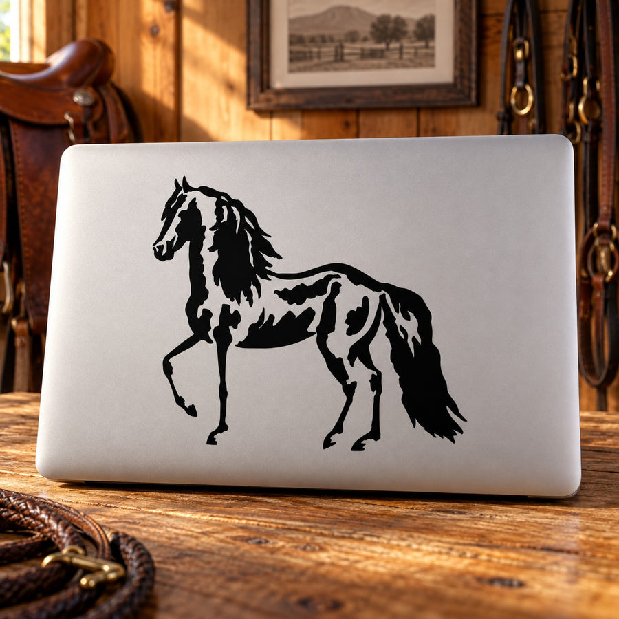 Horse silhouette decal in black, designed for smooth surfaces