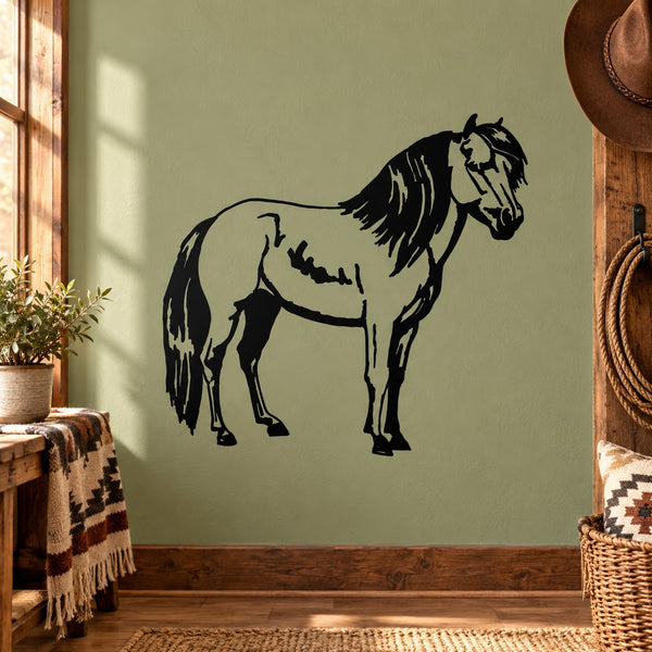 Standing pony wall decal with black outline illustration