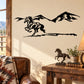 Black running horse and mountain wall decal with shadow silhouette