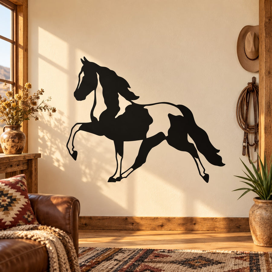 Piebald horse wall decal, black and white standing horse silhouette