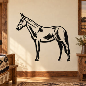 Standing Arabian horse wall decal with black-and-white line art