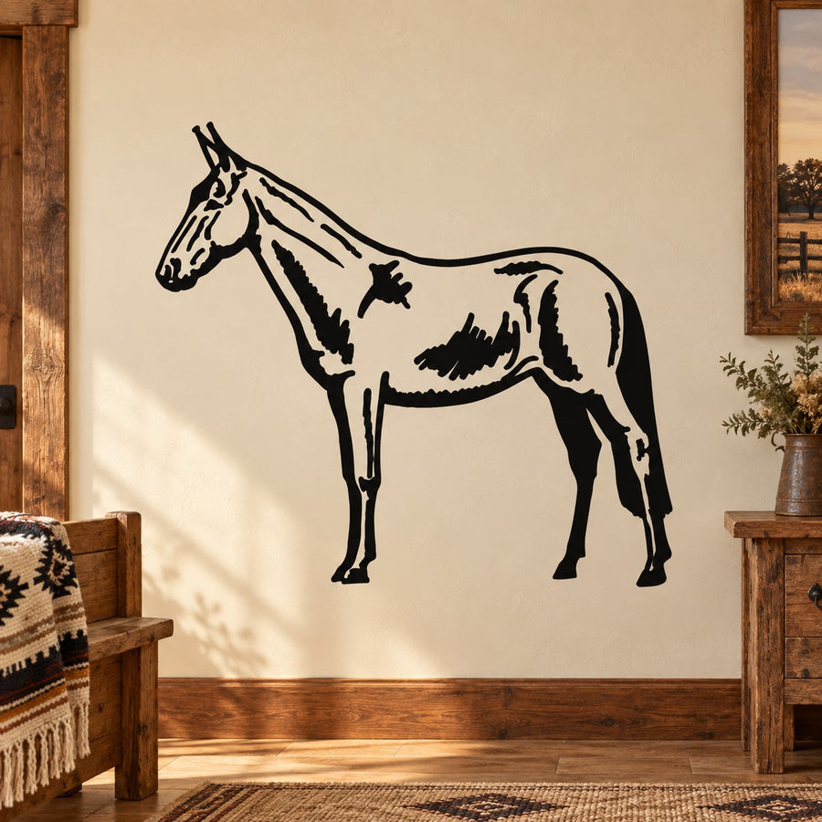 Standing Arabian horse wall decal with black-and-white line art