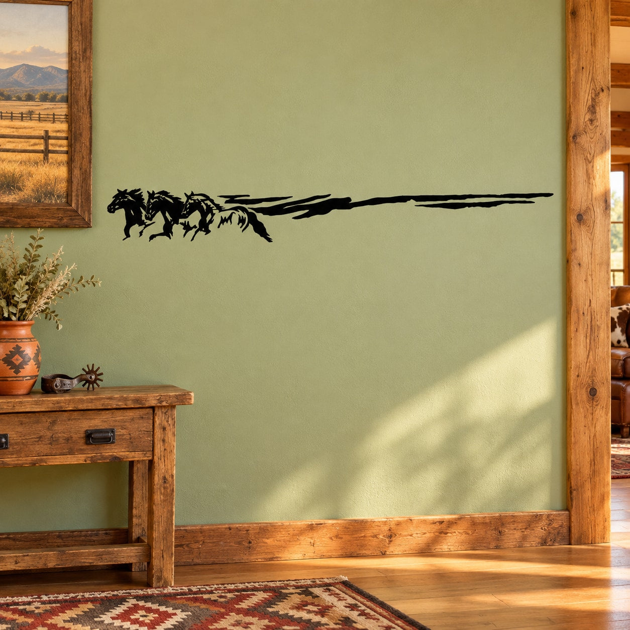 Three horses sprinting decal with black horse silhouettes on a wall