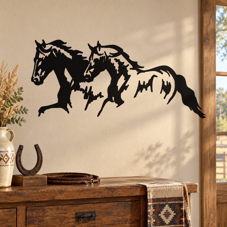 Pair of running horse wall decals, black silhouettes