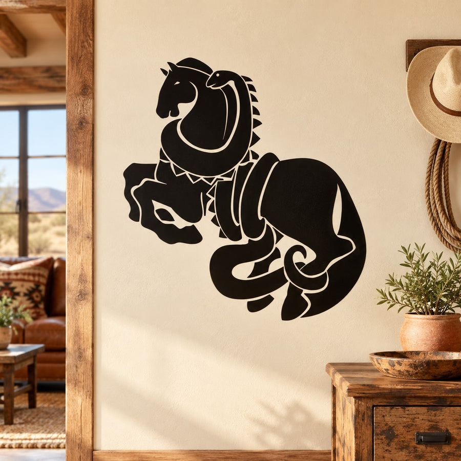 Black horse with snake wrapping, cowboy-style wall decal sticker