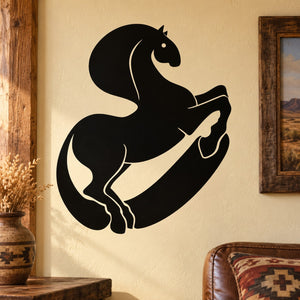 Thick horse silhouette wall decal, black curved rider design