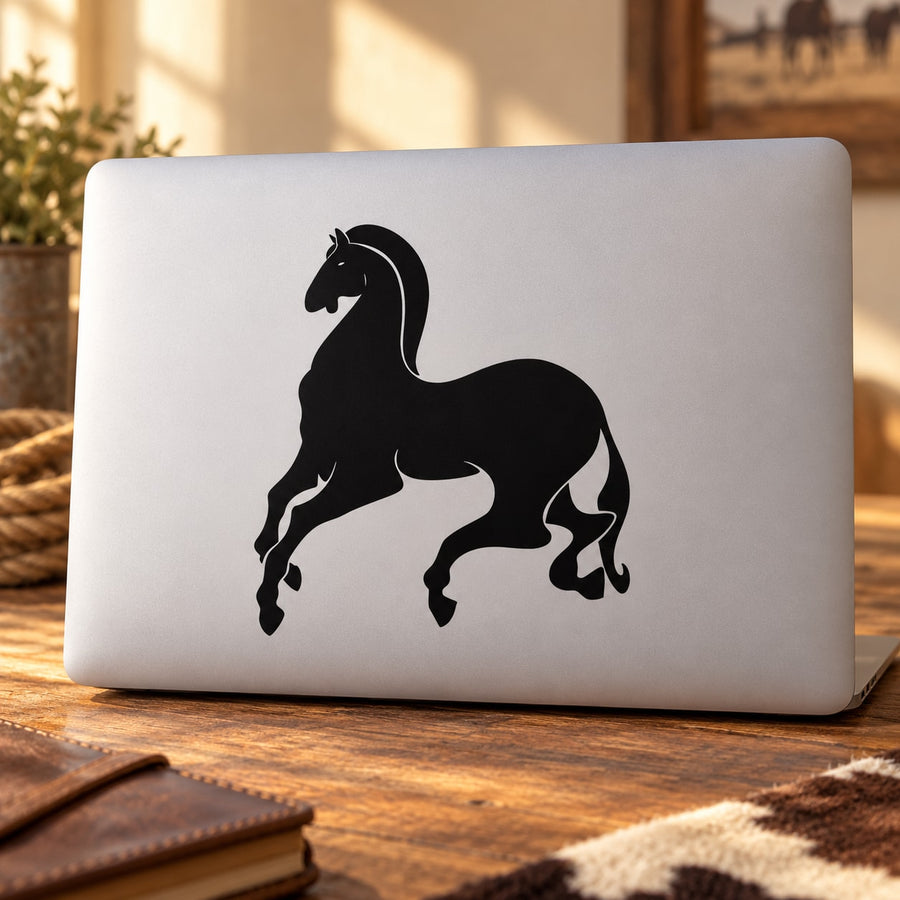 Black horse silhouette decal with graceful landing pose