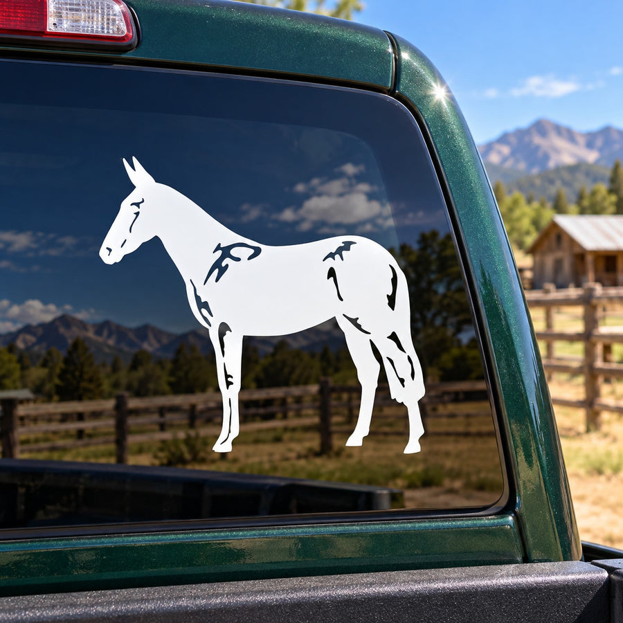 White standing horse silhouette decal on car window