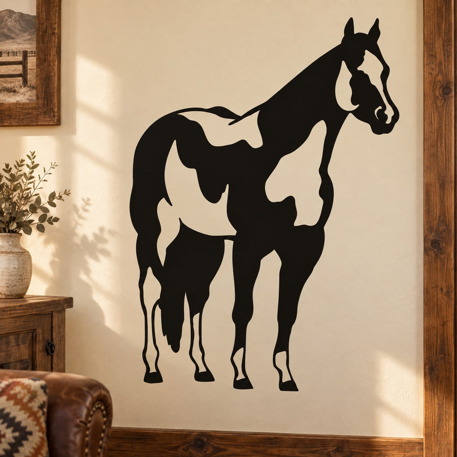 Skewbald horse decal with two black and white horse silhouettes, standing side by side