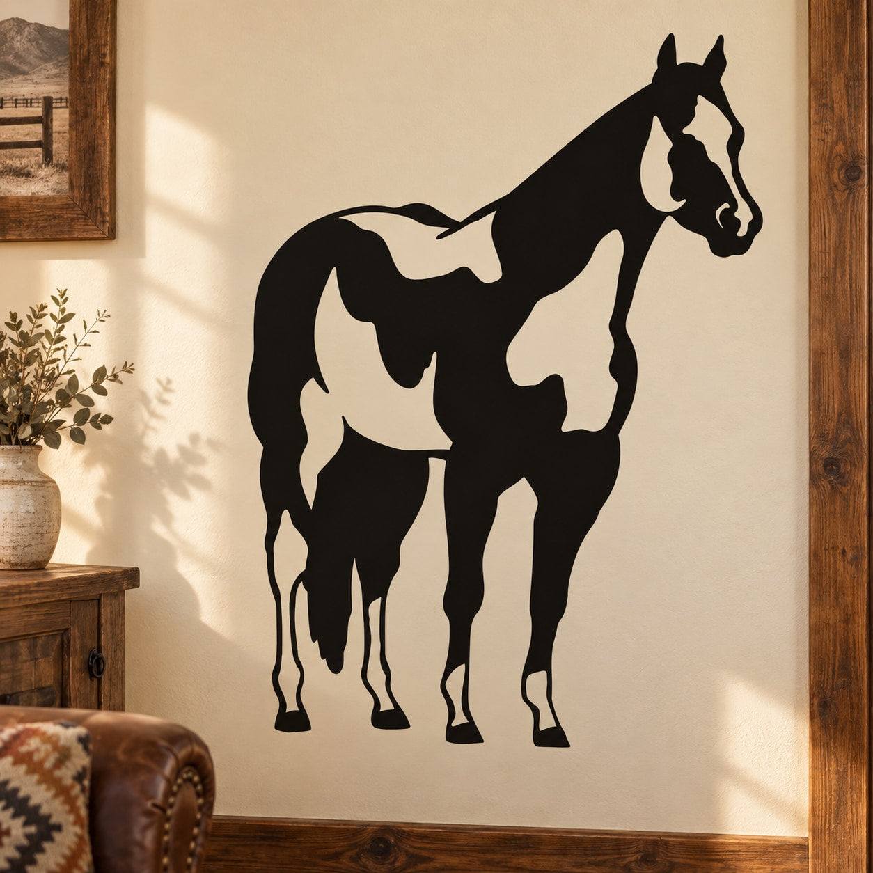 Skewbald horse decal with two black and white horse silhouettes, standing side by side