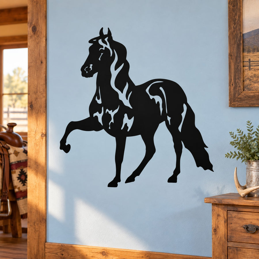 Horse trotting decal with black silhouette