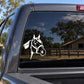White horse head and rider looking forward vinyl decal on car window