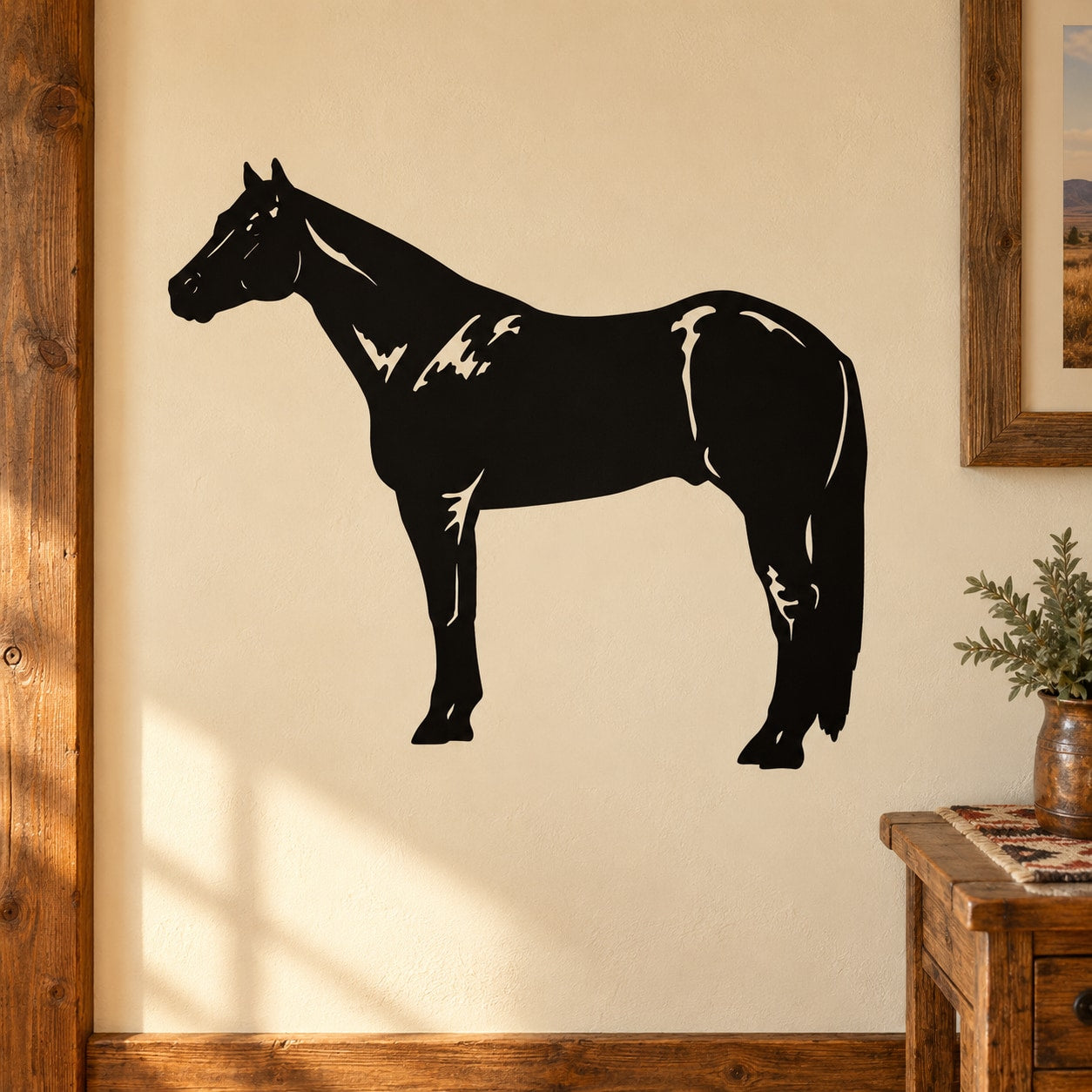 Standing horse wall decal with black silhouette design