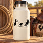White bottle with black cowboy on horse calf wrangling decal