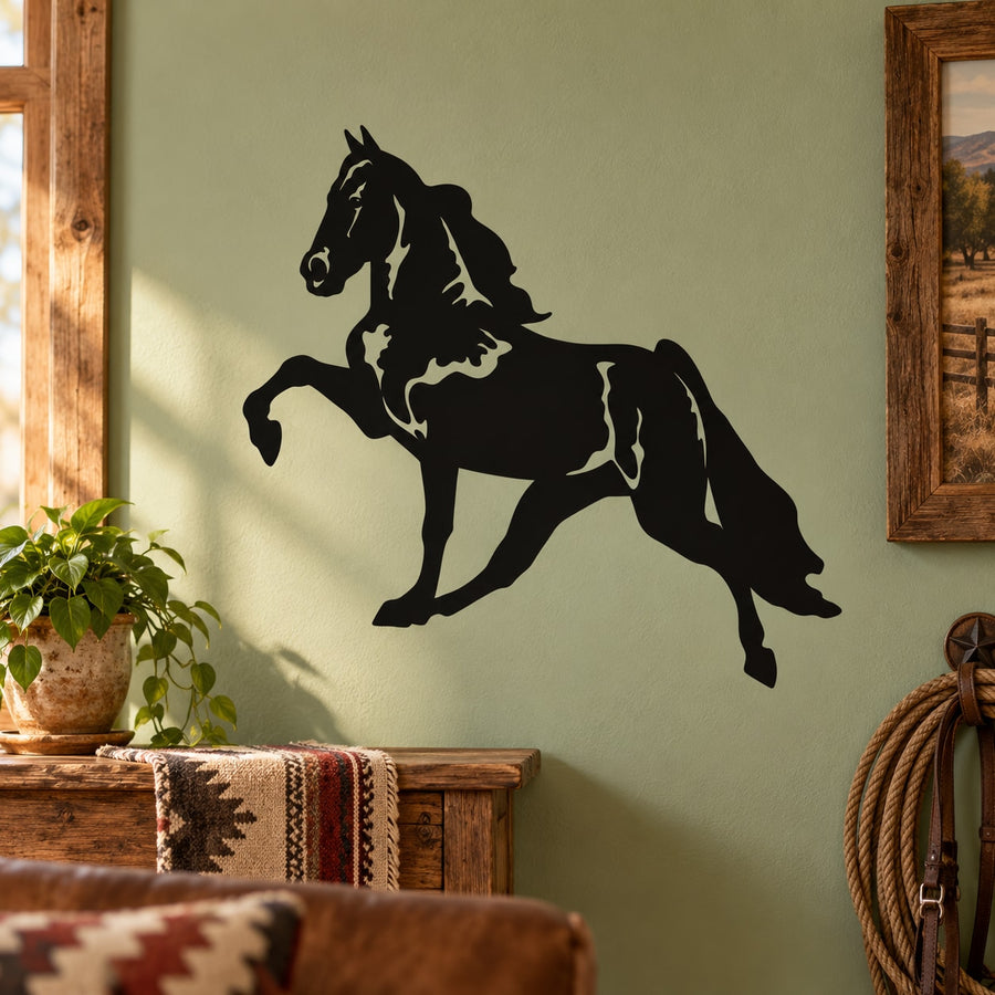 Black horse silhouette wall decal with rider outline