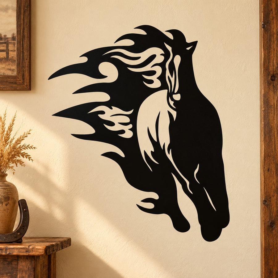 Black horse head decal with detailed mane and flowing lines