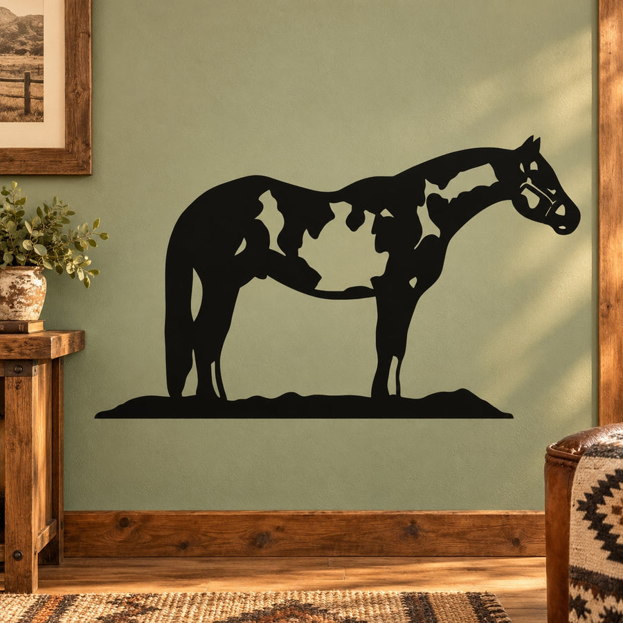Pinto horse decal, black silhouette with white spots, wall sticker