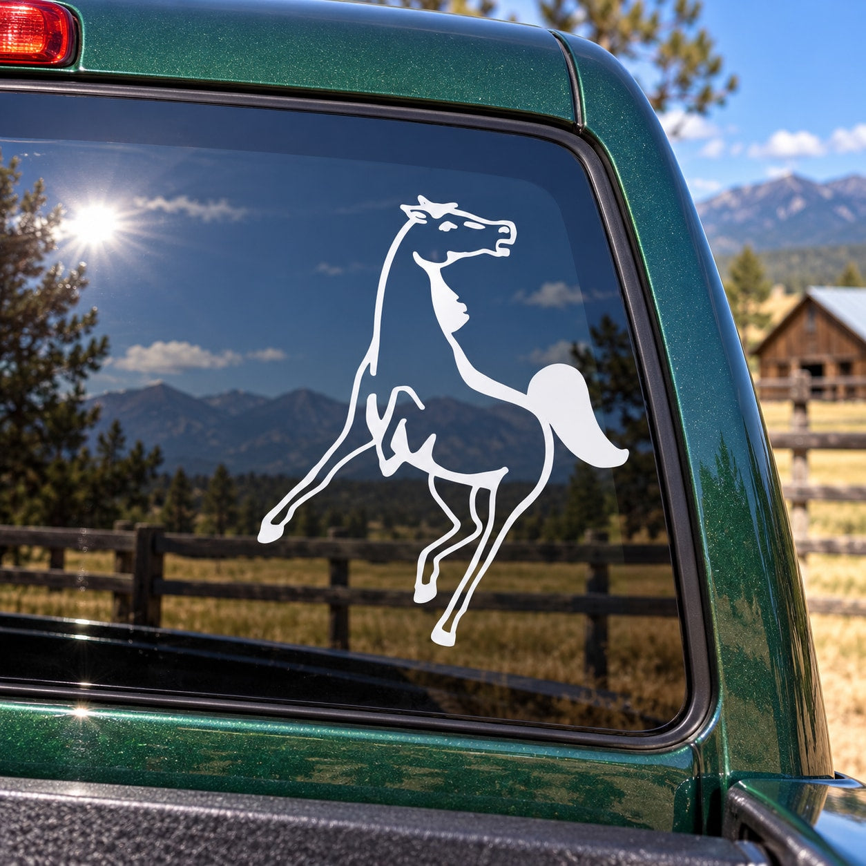 Horse leap turning decal sticker of a white leaping horse on a car window
