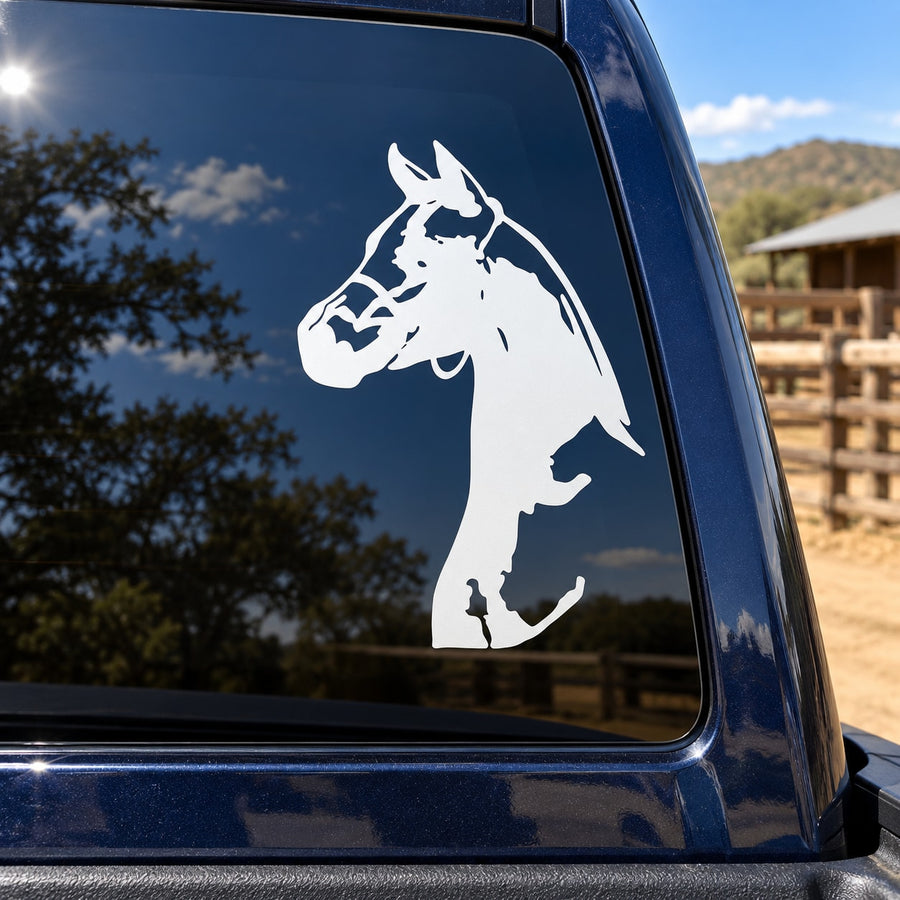 Horse head decal sticker of a white stallion on a car window