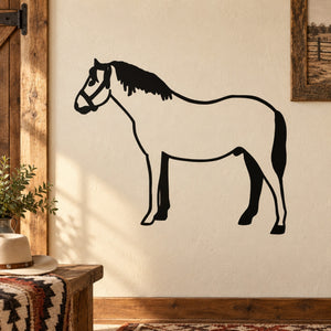 Standing horse wall decal, black outline of a standing horse