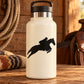 White water bottle with black jumping horse rider decal