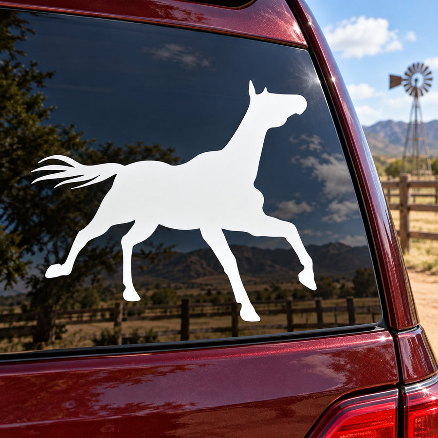 White running horse silhouette decal for car window, side profile