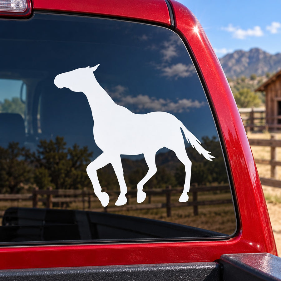 White horse silhouette decal on car window