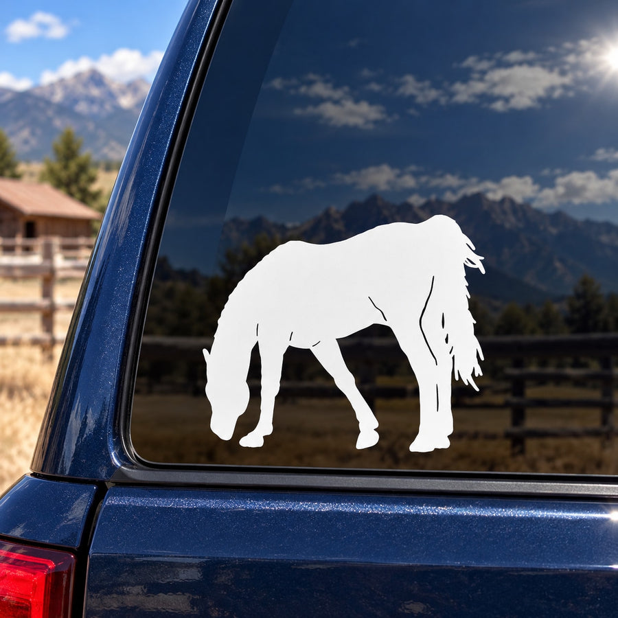 White grazing horse silhouette decal for car window