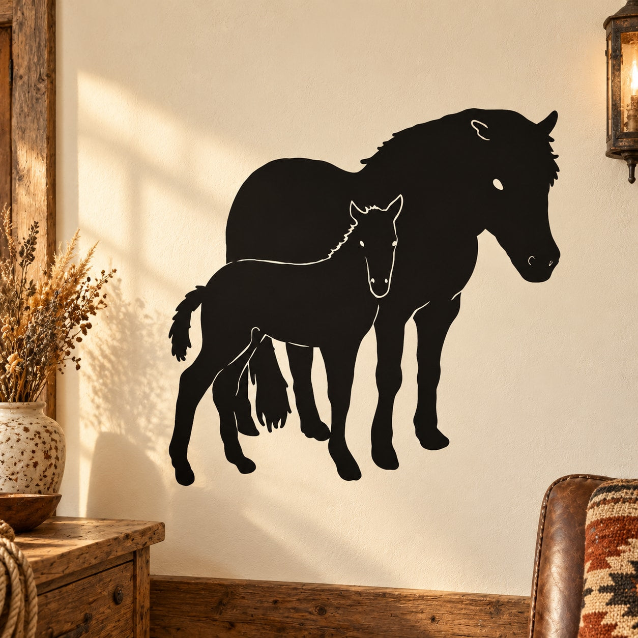 Black horse and foal wall decal silhouette