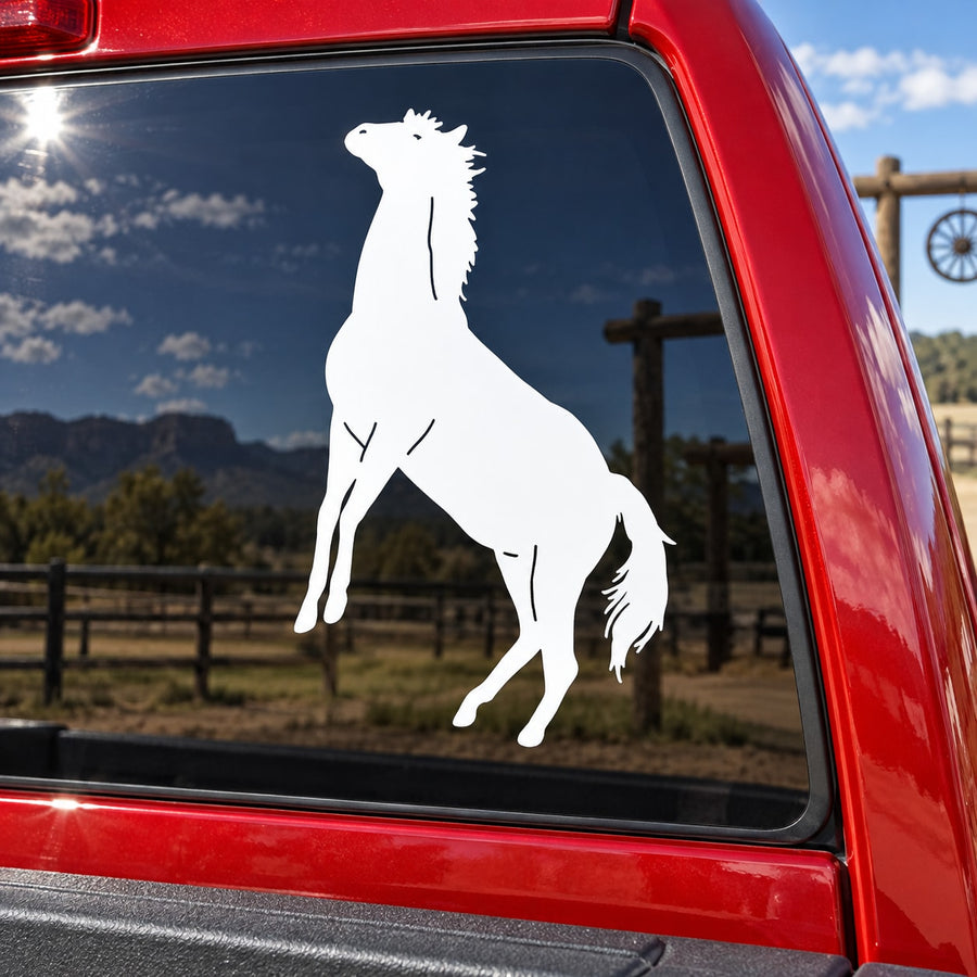 White hopping horse silhouette decal for car window