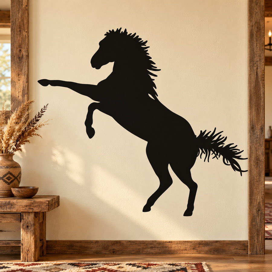 Boxing horse silhouette decal, standing on hind legs, black