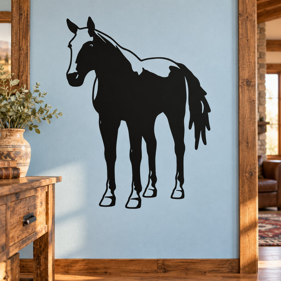 Standing horse silhouette decal, black stallion design with rearing head