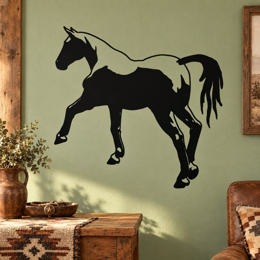 Black stomping horse vinyl wall decal, rearing pose with raised front leg