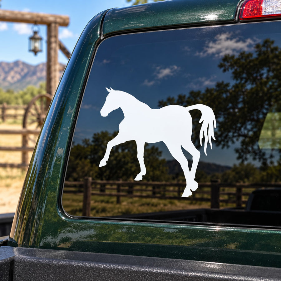 White horse silhouette vinyl decal on car rear window