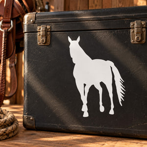 Stallion silhouette decal featuring a white horse figure on a dark background
