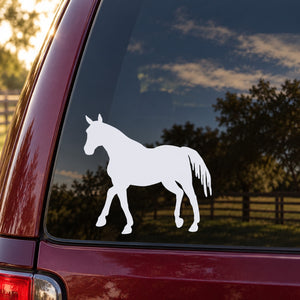 White trotting horse silhouette decal on car window