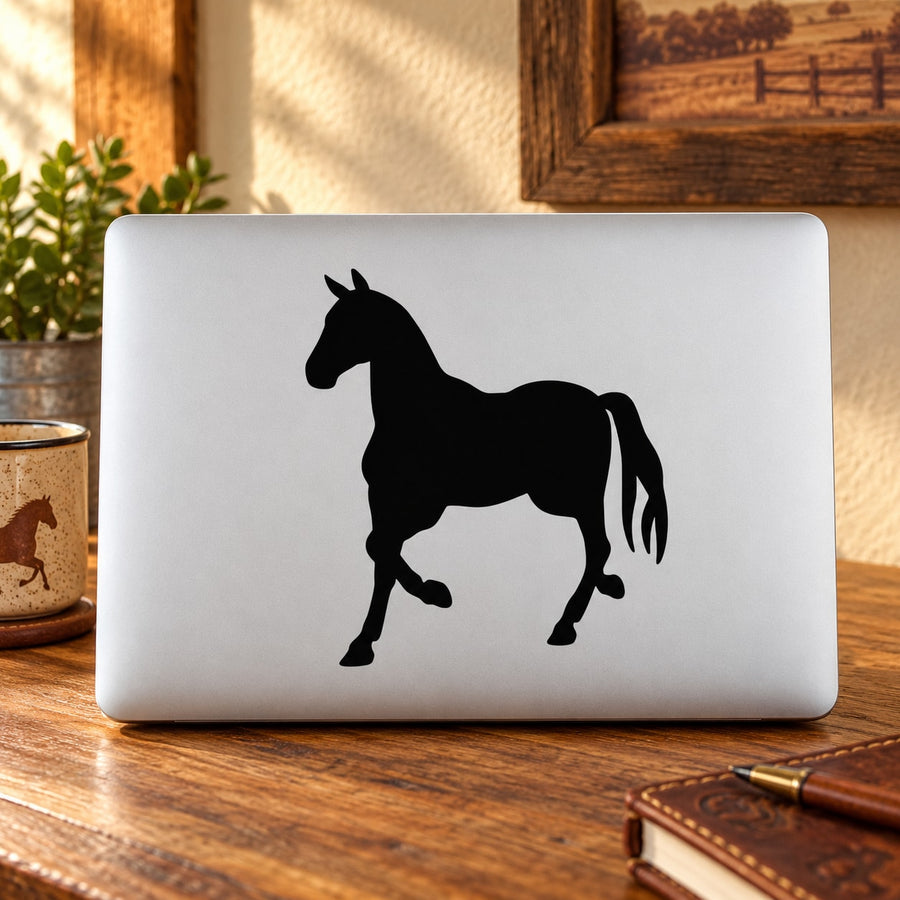 Black walking horse silhouette decal on light surface