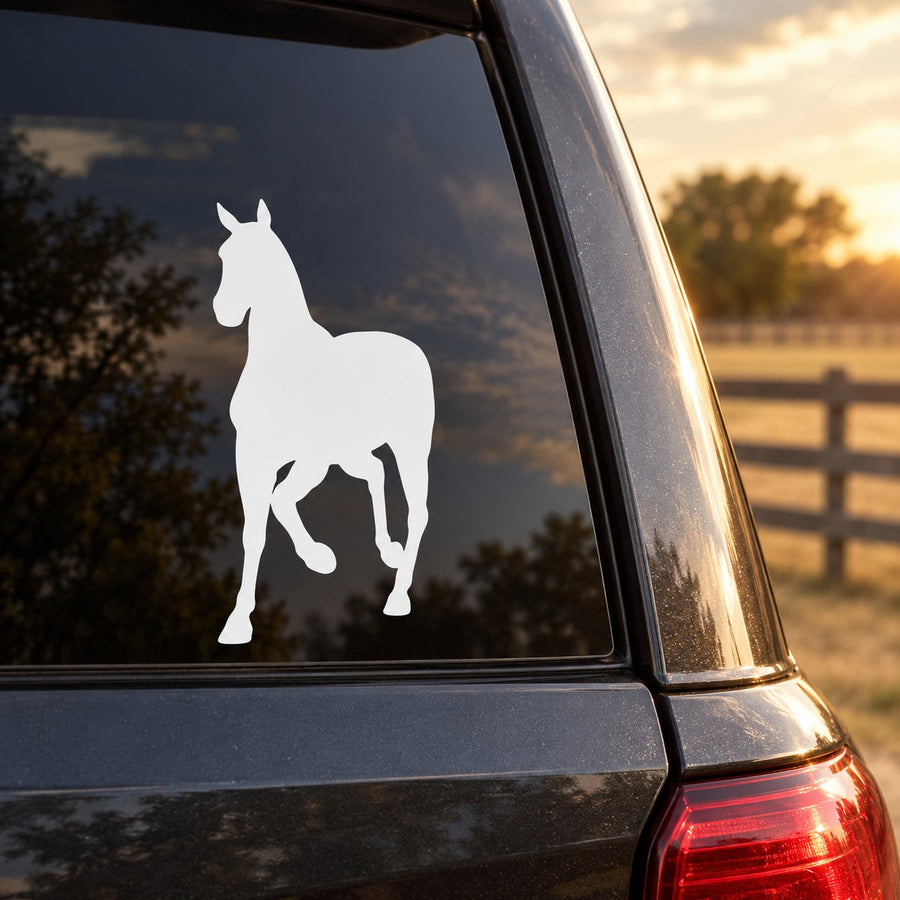 White horse silhouette decal on car window glass