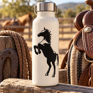 Standing horse silhouette decal, black design on light bottle