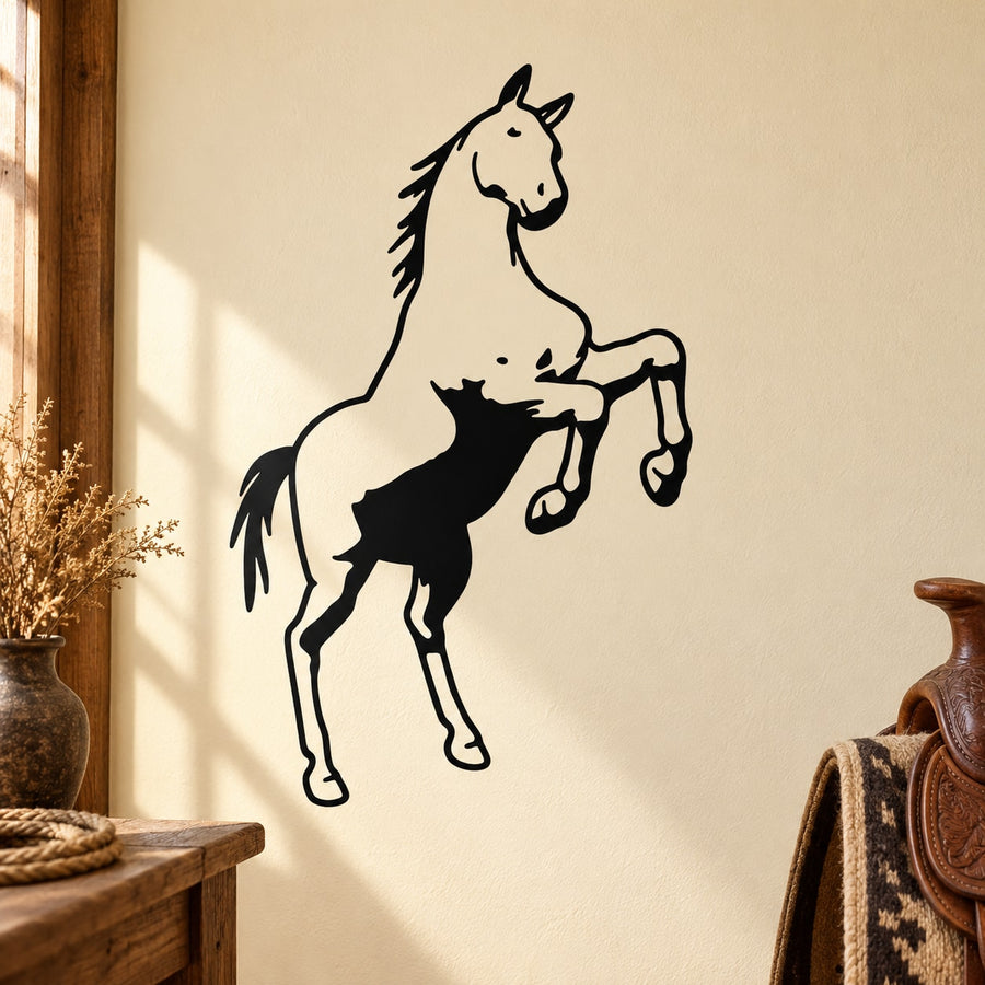 Standing looking horse decal with white and black silhouette