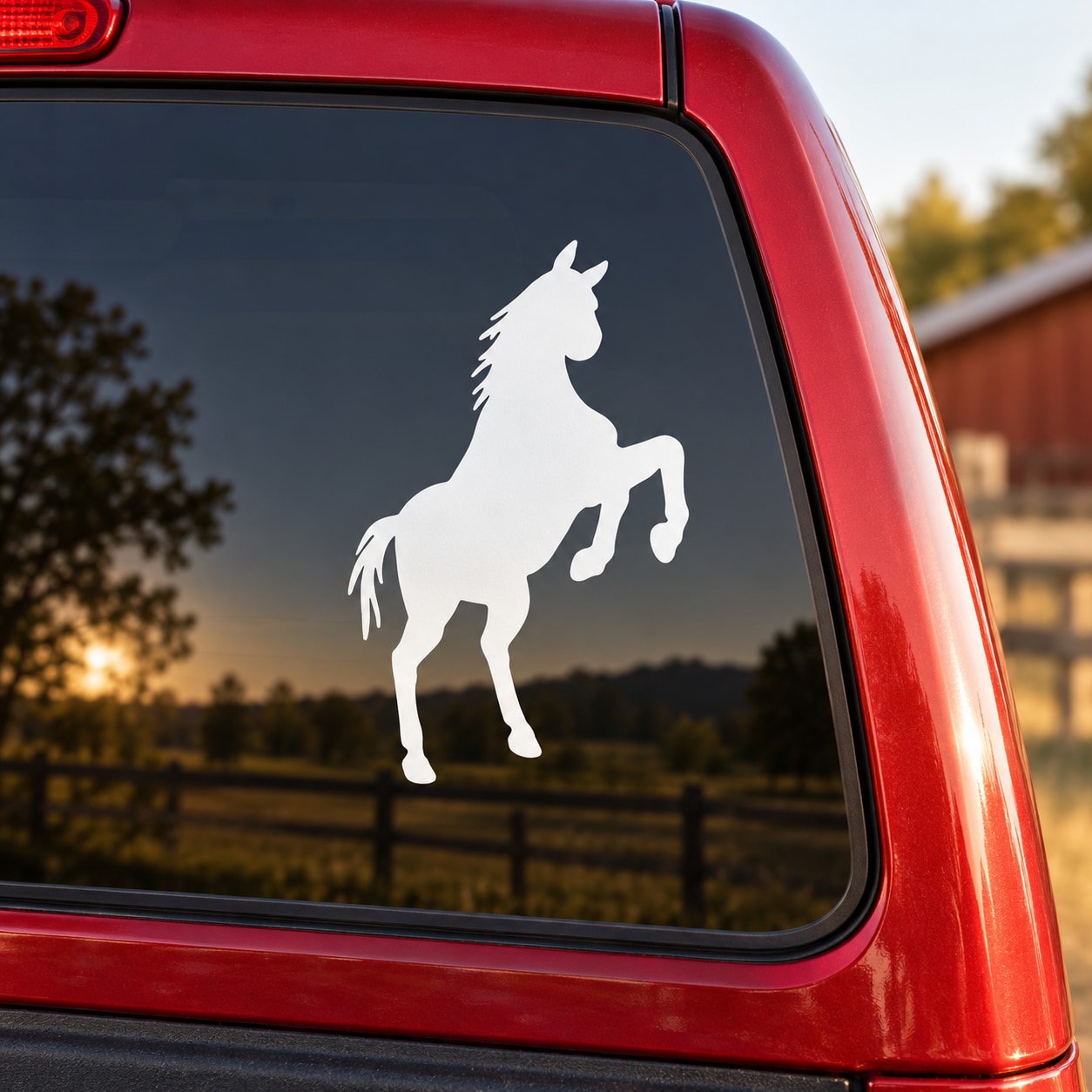 Standing horse silhouette decal in white on a car window