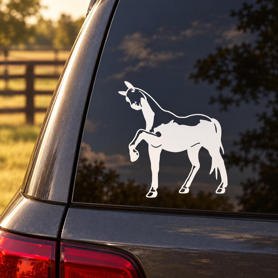 Horse silhouette decal featuring a curious horse with raised head and tail