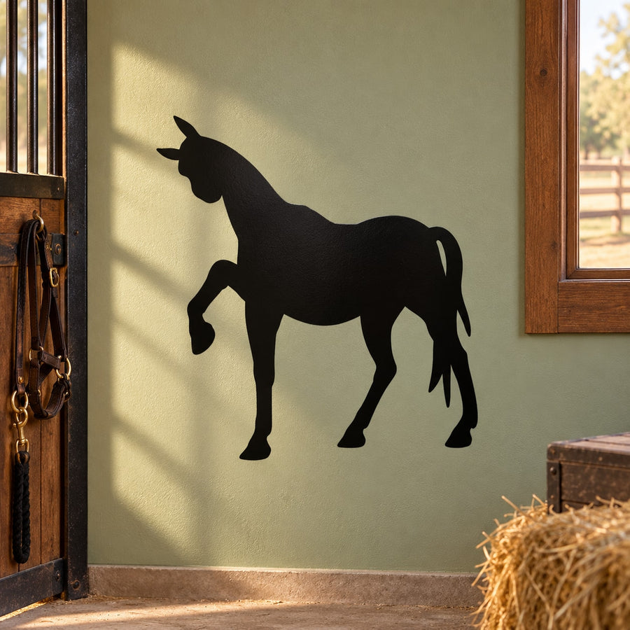 Black horse silhouette decal with curious side pose