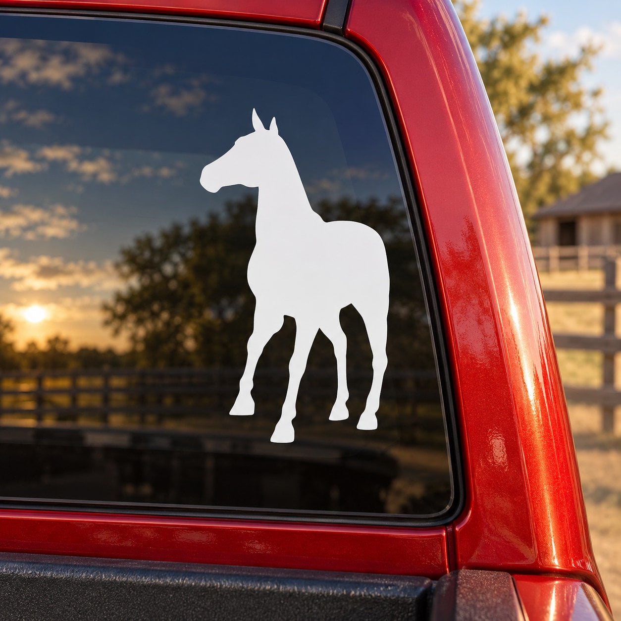 White horse silhouette decal on car window glass