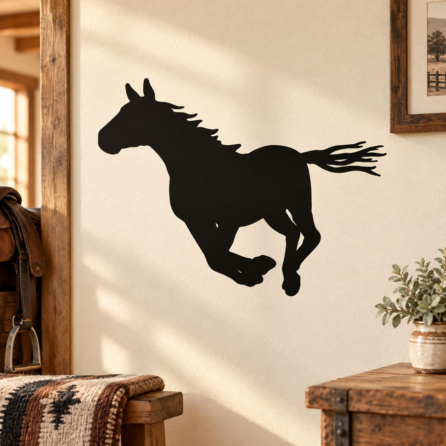 Black running pony silhouette wall decal