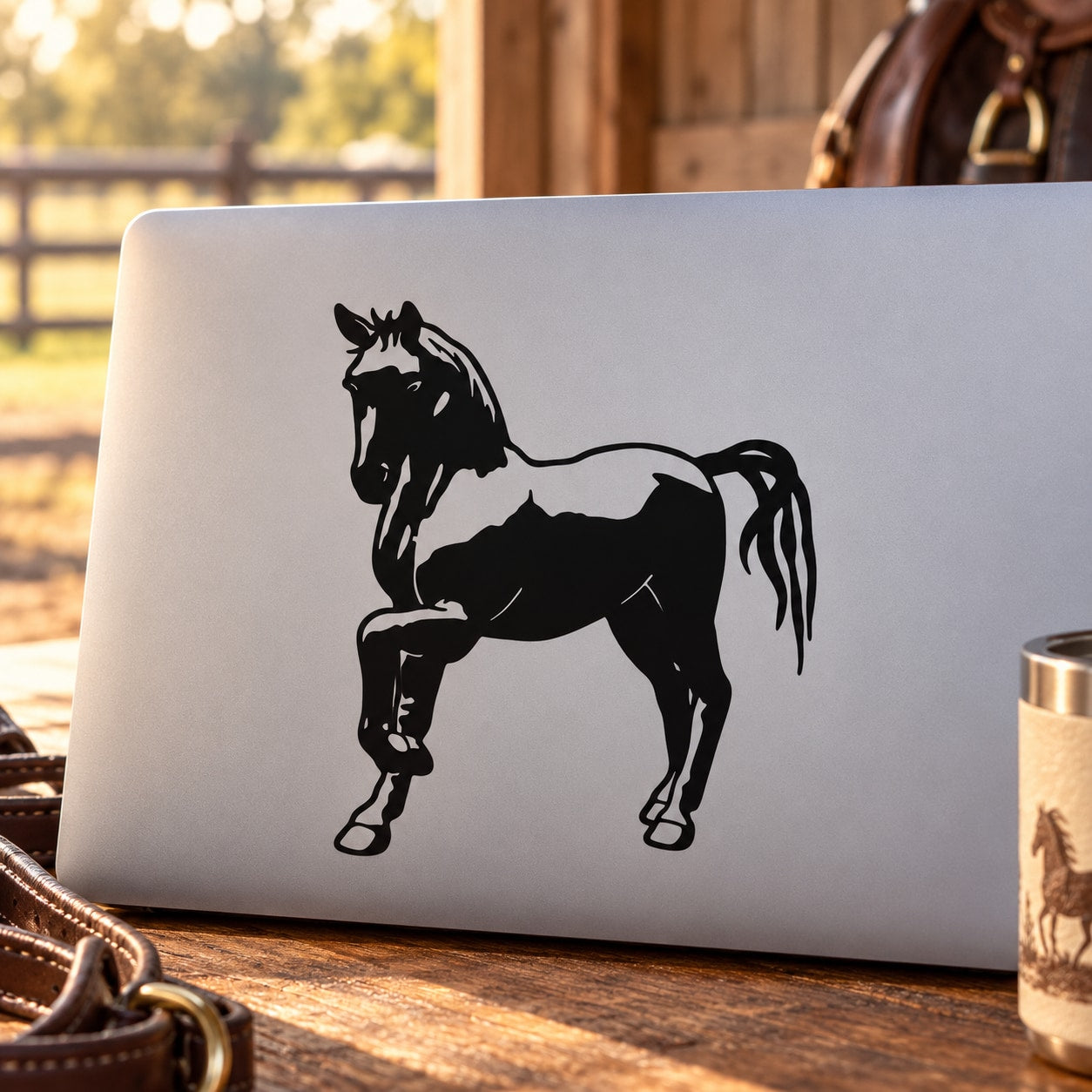 Black horse pony pose decal, silhouette of standing pony with raised hoof
