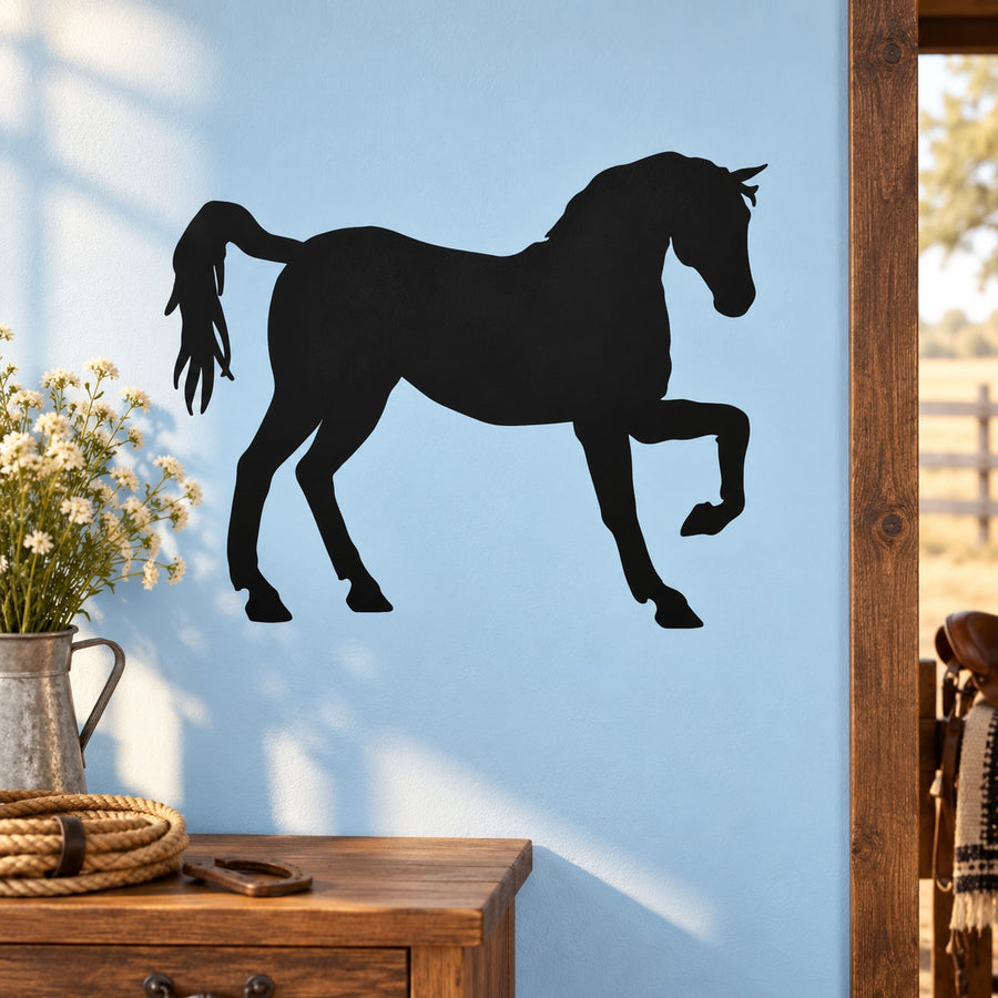Side triumphant horse silhouette decal, black