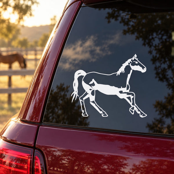 Backing up horse decal, white silhouette on dark car rear window